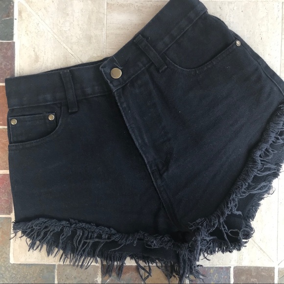 Csic Up Pants - Black High Waisted Cut Off Shorts • Size 24
